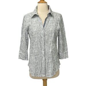 Cino Marseille Button Down Shirt Top Blue White Stripe Eyelet Floral EUC Size S